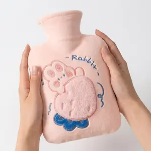 New Hot Water Bag for Abdominal Heat Therapy, Detachable and Washable Strawberry Rabbit Embroidery, Relieves Neck and Shoulder Pain, 500ML1000ML 2000ML