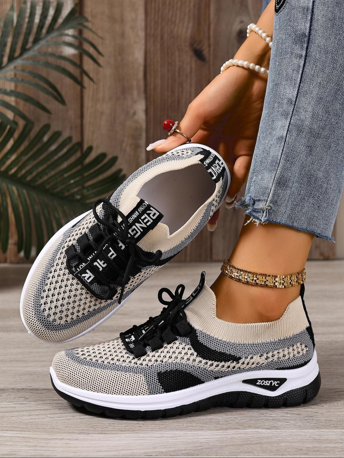 Women's Fashionable Mesh Breathable Lightweight Sneakers, Casual Comfortable Sports, Versatile Basic Shoes for Daily Wear, Casual Running Footwear