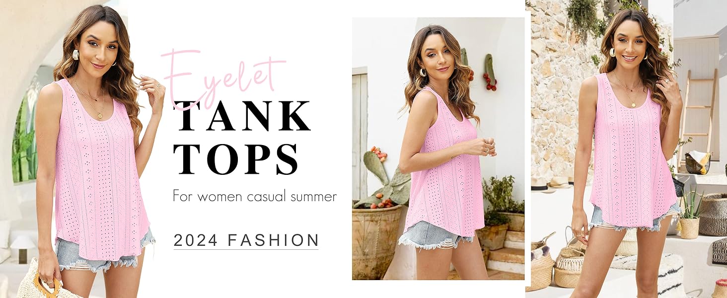 WIHOLL Womens Tank Tops Sleeveless Eyelet Embroidery Scoop Neck Loose Fit Casual Summer Flowy #Springtok Outdoorfun Floral WIHOLL Womens Tank Tops Sleeveless Eyelet Embroidery Scoop Neck Loose Fit Casual Summer Flowy #Springtok Outdoorfun Floral