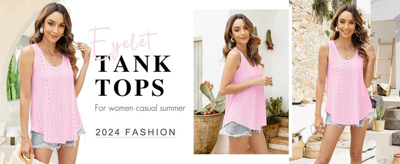 WIHOLL Womens Tank Tops Sleeveless Eyelet Embroidery Scoop Neck Loose Fit Casual Summer Flowy #Springtok Outdoorfun Floral