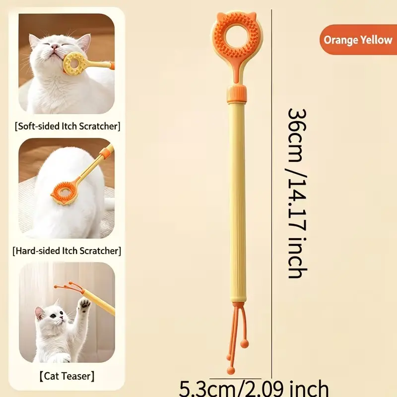 Retractable Pet Back Scratcher, 2-in-1 Double-Sided Massage & Teaser Wand, Multi-Functional Long Handle Silicone Massager for Cats & Dogs, Interactive Pet Toy for Grooming & Play, Pet Supplies