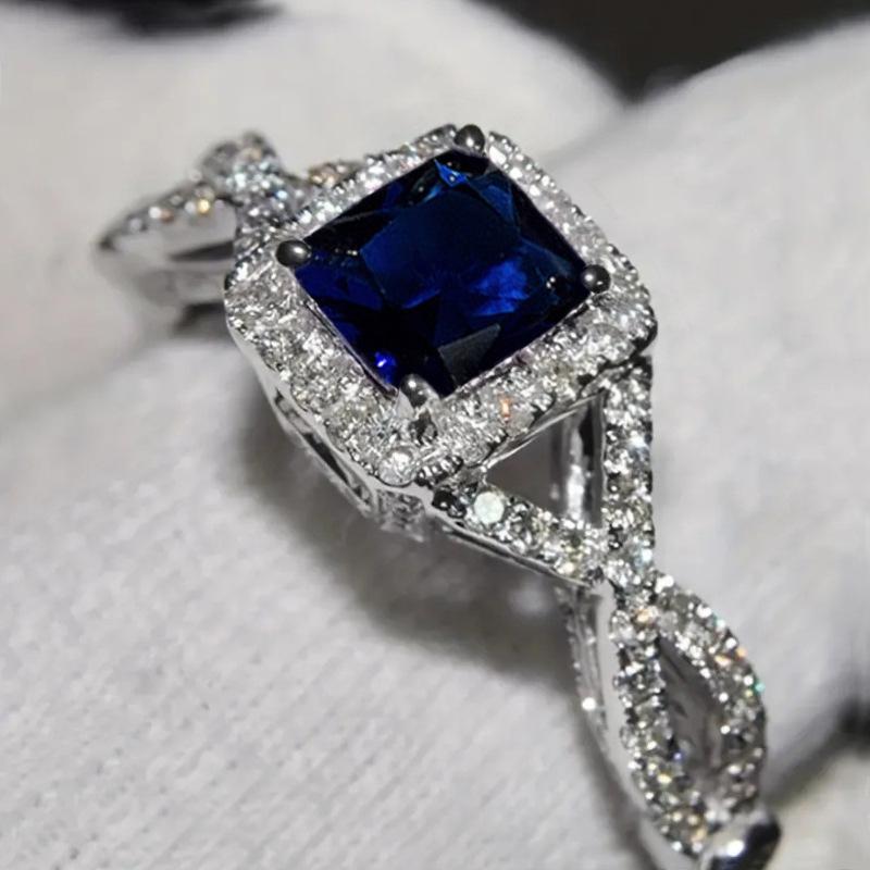 Luxury Cushion Cut Twisted Band CZ Ring for Women | Cross Geometric Stackable Engagement Statement Jewelry