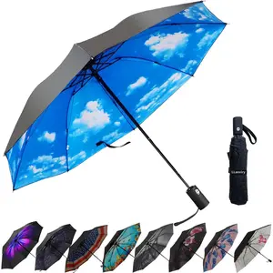 Compact Travel Umbrella, 44" Canopy, Automatic Open/Close Windproof Umbrella, 210T Pongee, 8-Rib Fiberglass, Travel Size Mini, Portable Rain/Sun Umbrellas UPF 50+ with Cover