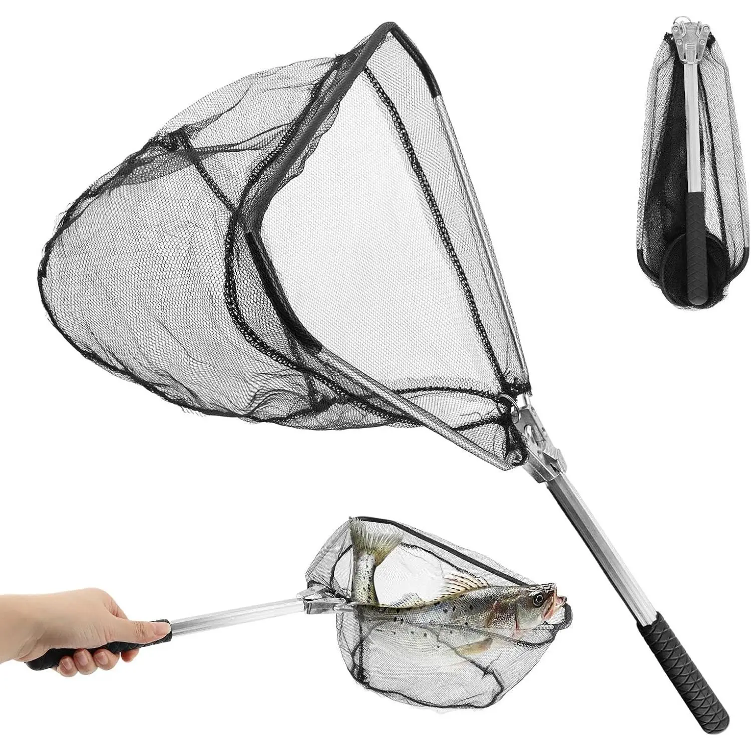 Fishing Net Foldable Minnow Nets with  Collapsible Telescopic Pole Handle and Nylon Mesh, Small Fishing Landing Net, Safe Fish Catching or Releasing