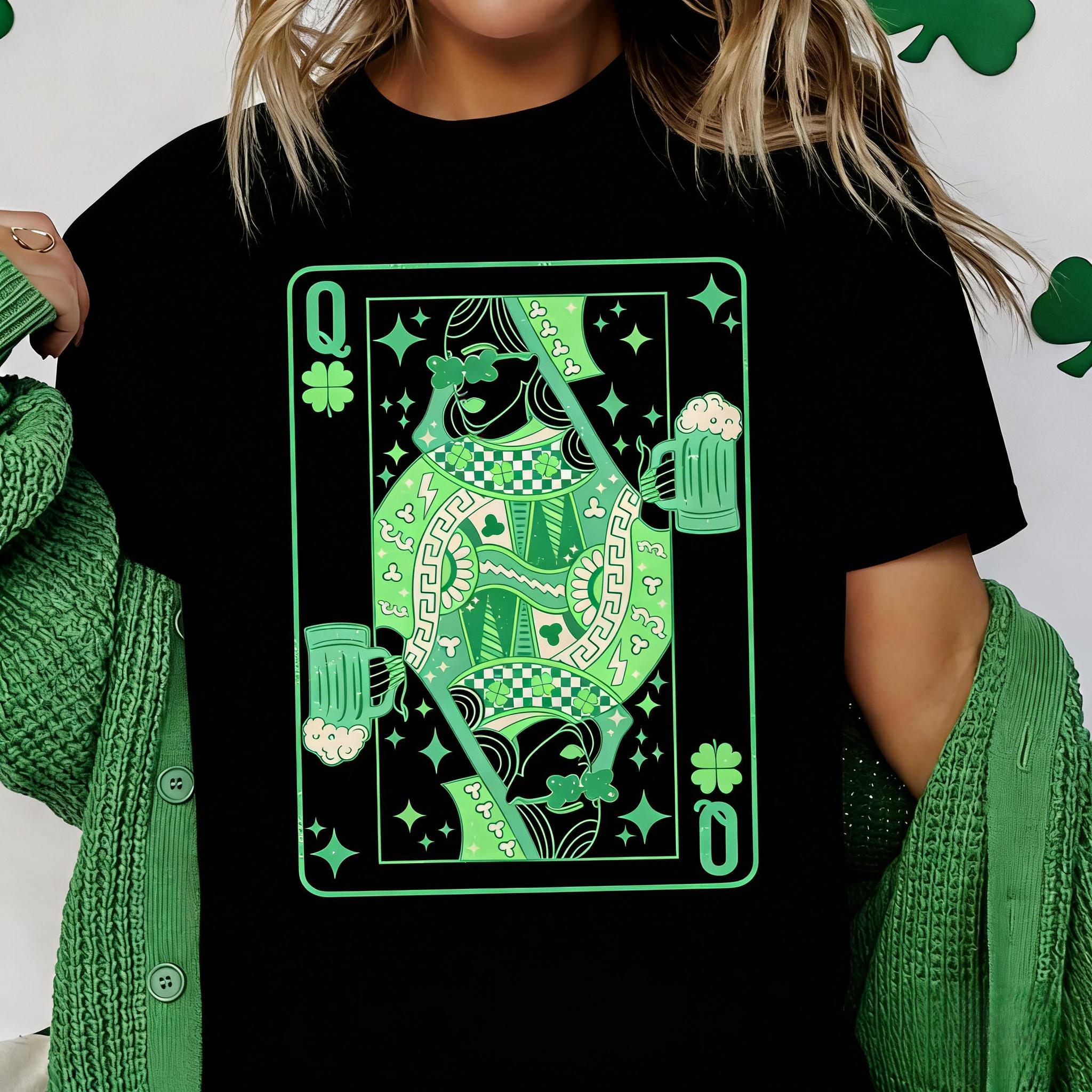 St. Patrick's Day Lady Luck Tee Queen of Clover Green Tshirt St Patricks Lucky Irish Top Womens St. Pattys Party Top,Unisex Graphic Casual Short Sleeve Crew Neck,Shirt for Men & Women, Gift for Her and Him Unisex T-shirt For Man And Woman, Tshirt, Streetw