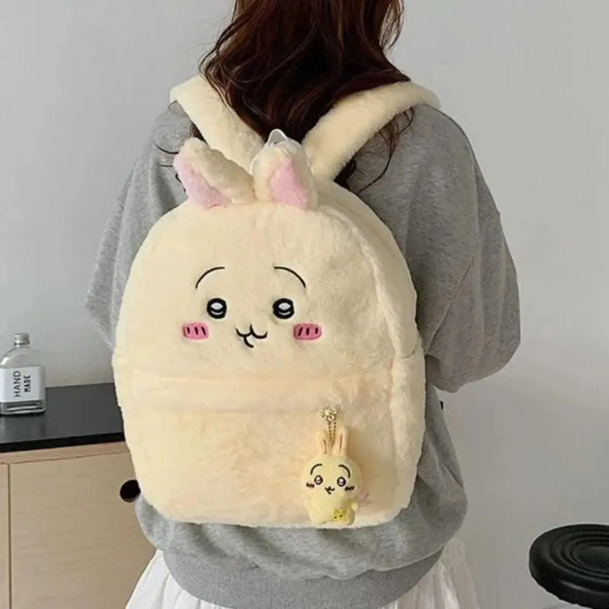 Usagi Chiikawa Cartoon Print School Bag - Skin-friendly Fluffy Large Capacity Kawaii Look Girl's New Sweet Gift
