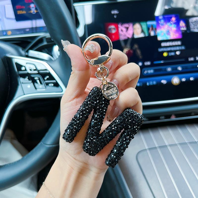 Creative Rhinestone Car Keychain, Aesthetic Bag Pendant Bag Charm, Fashionable Letter Key Ring, Elegant Bag Charm Accessory, Perfect Holiday  Accessory for Men & Women