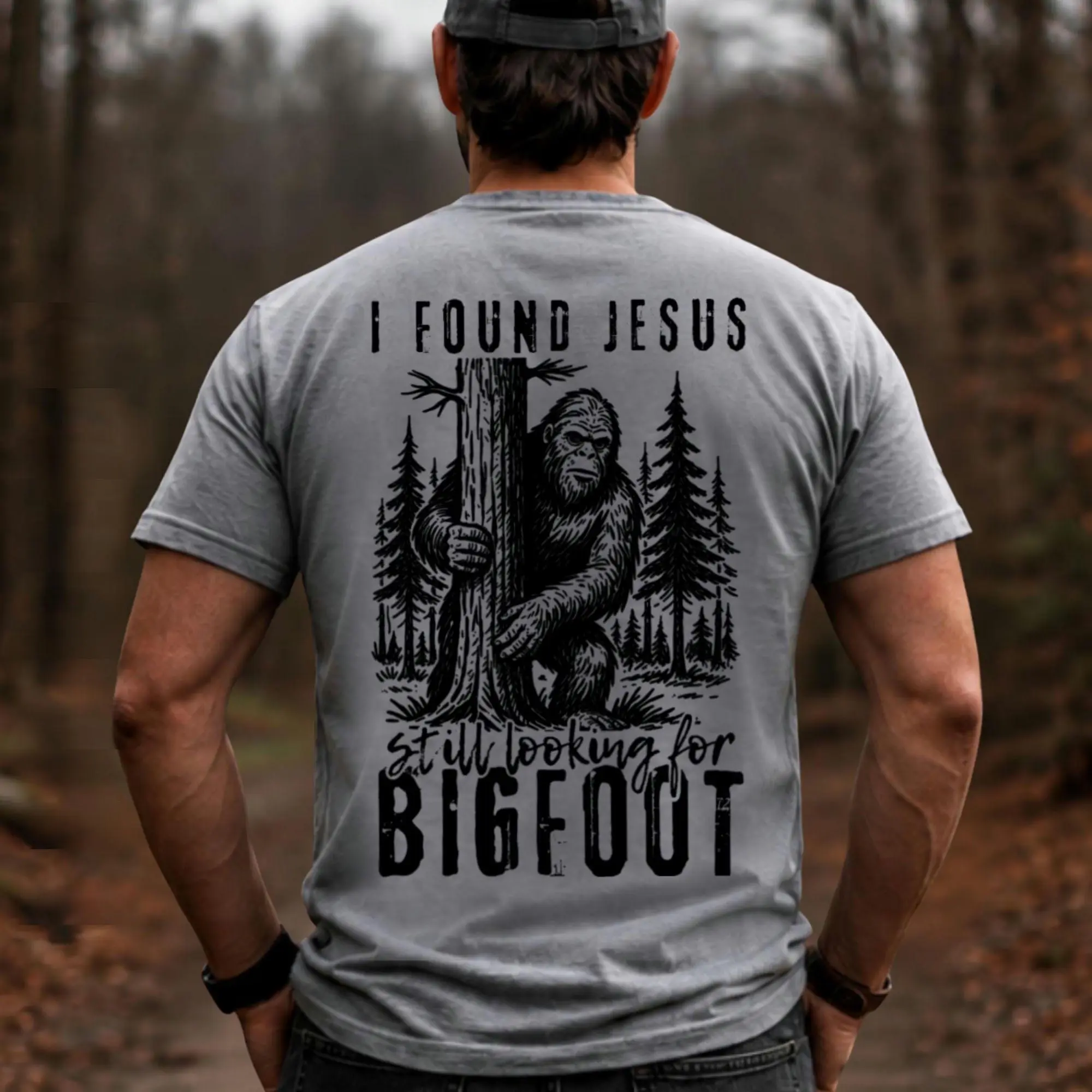 Jeremiah 29:13 Bigfoot Funny Faith Graphic Tee - Standard Pure Cotton Tshirt | Front Small Back Print Inspirational Top for Men & Women, Short Sleeve Crewneck Regular Fit for Daily Wear and Outdoor Adventures