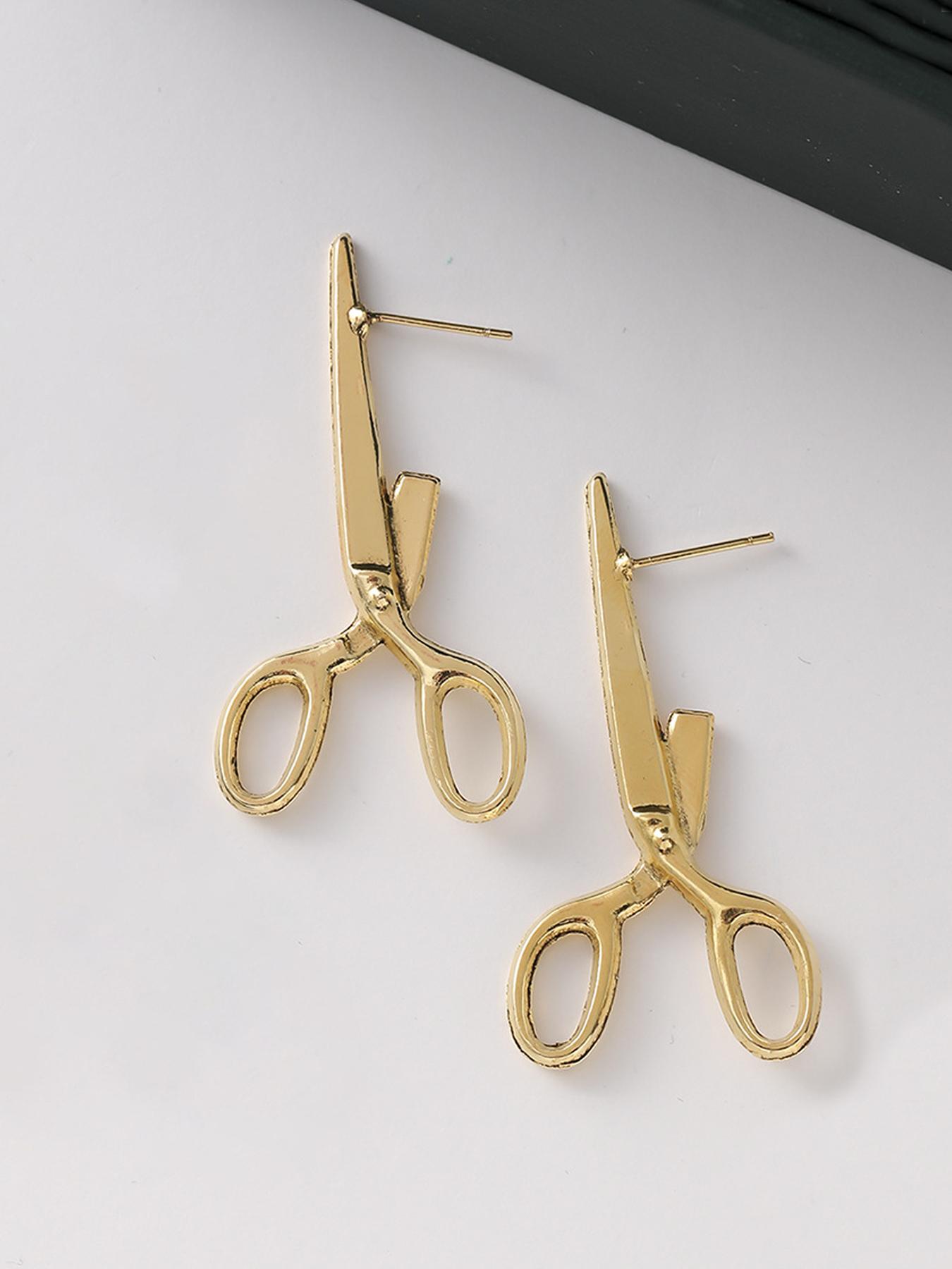 1 Pair Women's Punk Style Plain Color Stud Earrings with Scissors Design, Casual Trendy Stud Earrings, Fashionable Jewelry