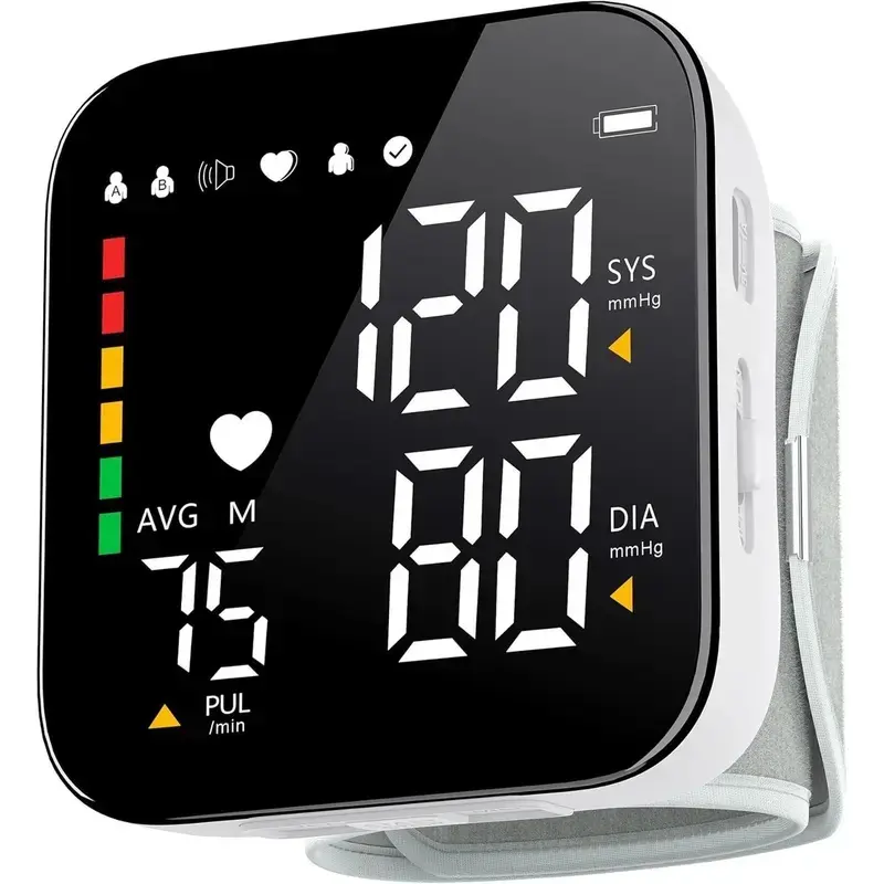 Rechargeable Wrist Blood Pressure Cuff Health Monitor, Adjustable Digital BP Machine with 2*90 Reads, Voice Alert, Backlit Screen, Carrying Case - Home & Outdoor Camping Hiking Sports Use Tool
