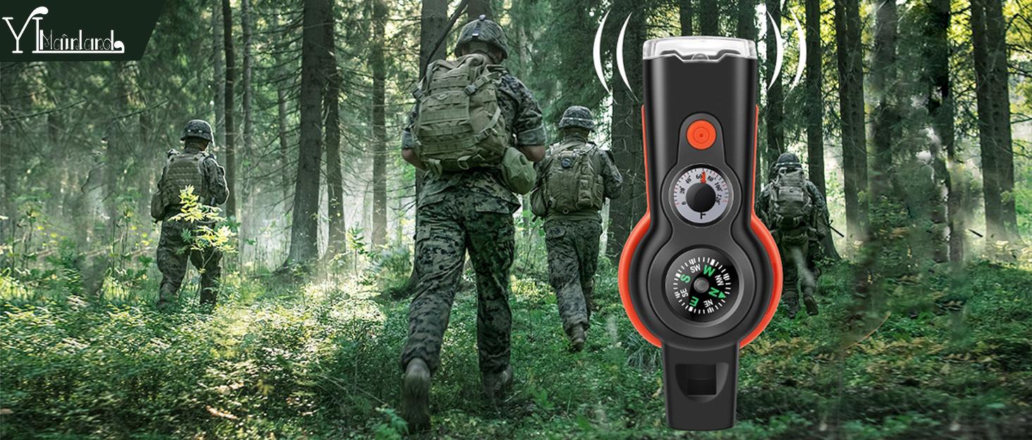 7-in-1 Emergency Survival Multifunctional Outdoor Safety Whistle with Lanyard, Ideal for Kayaking, Boating, Hiking, Camping, Climbing, Hunting, Fishing, Rescue Signaling