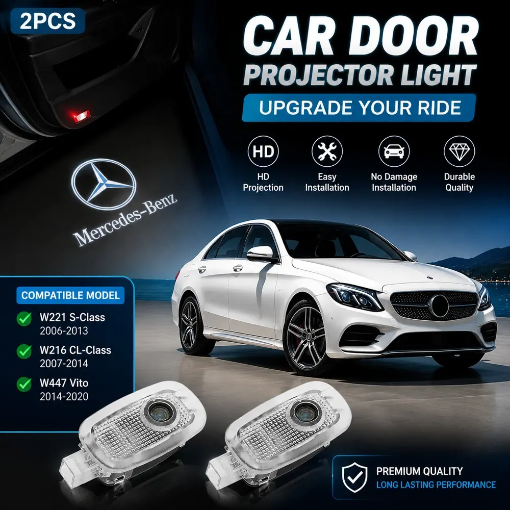 🚗✨2PCS LED Car Door Logo Projector Lights for Mercedes-Benz W221 S-Class 2006-2013, W216 CL-Class 2007-2014 & W447 Vito 2014-2020 | 4K HD Projection Welcome Courtesy Puddle Lights | Plug & Play, No Damage Installation, Bright & Durable