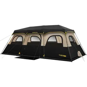 Instant Cabin Tent 6/8/10/12 Person Camping Tent Setup in 60 Seconds with Rainfly & Windproof Portable with Carry Bag for Family Camping & Hiking, Upgraded Ventilation, Khaki