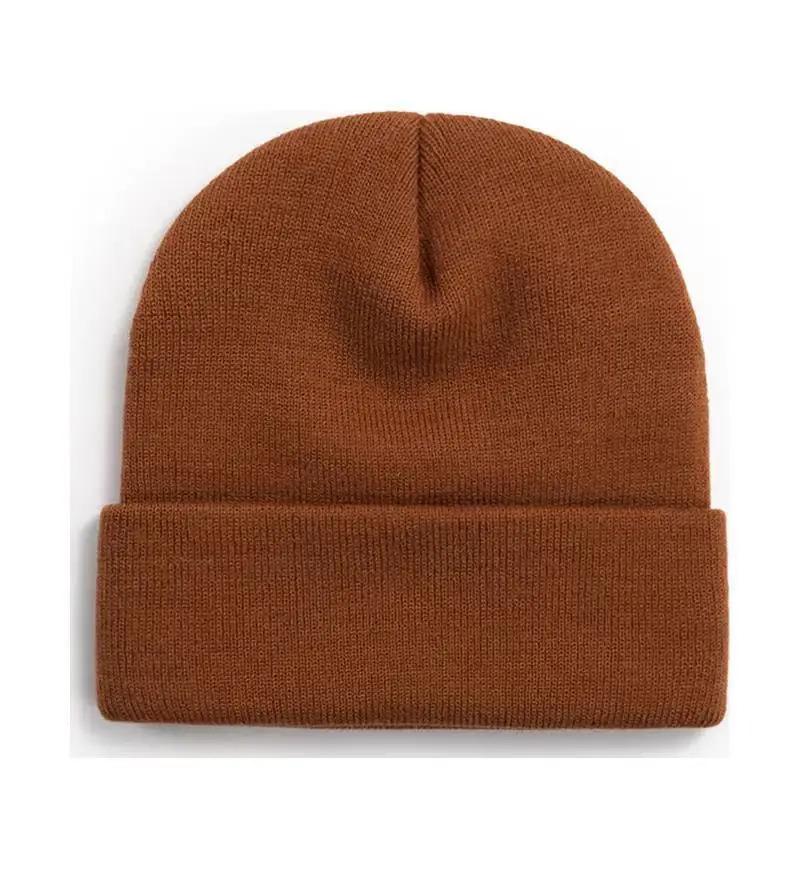 Solid Color Knitted  Plain Cold Hat Rolled Edge Customizable VersatileLOGOMen's and Women's Casual Versatile  Warm Knitted Hat