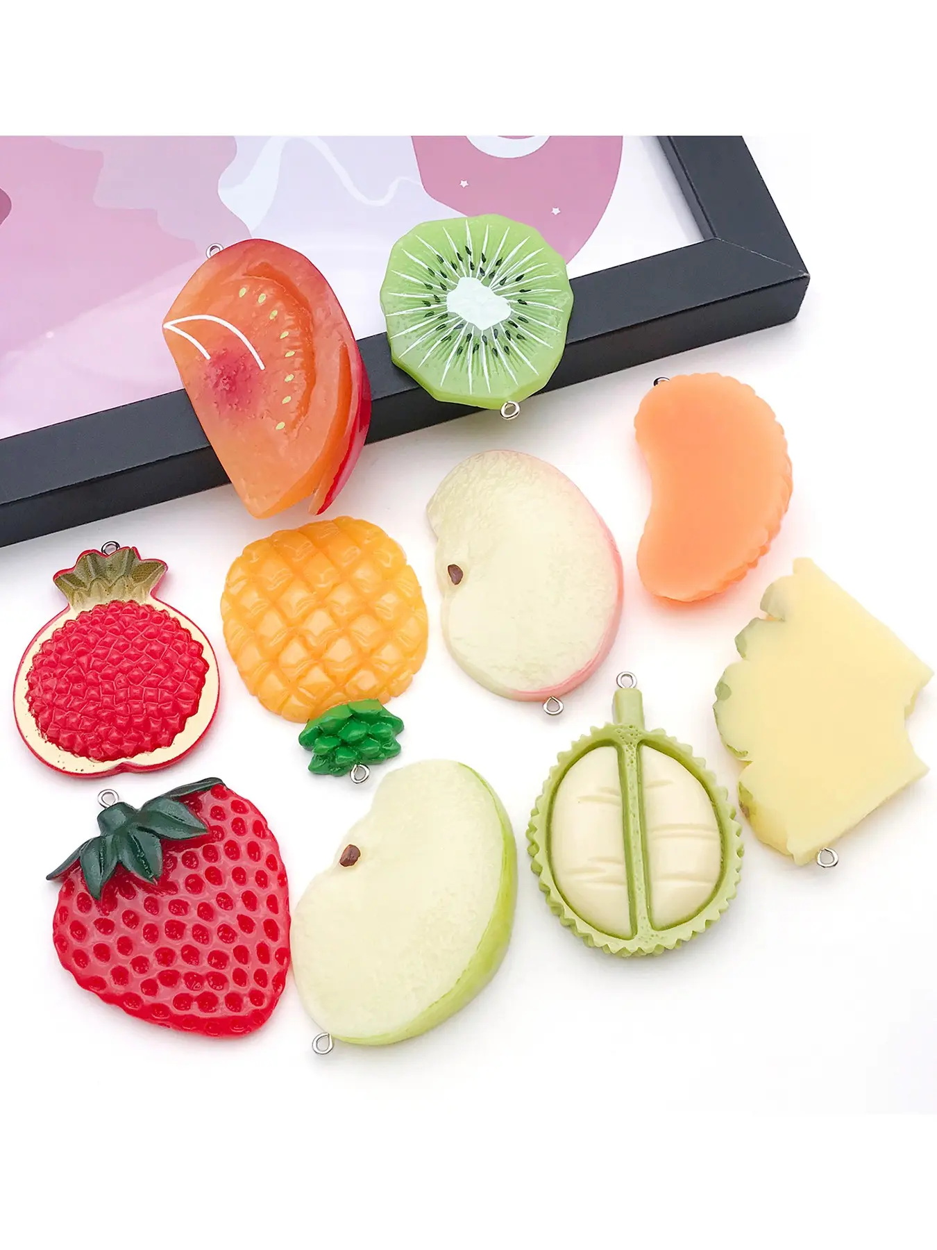 10pcs Resin Large Fruit Apple Pineapple Strawberry Charm Cute Simulated food DIY Pendants for DIY Necklace Earrings Jewelry Making