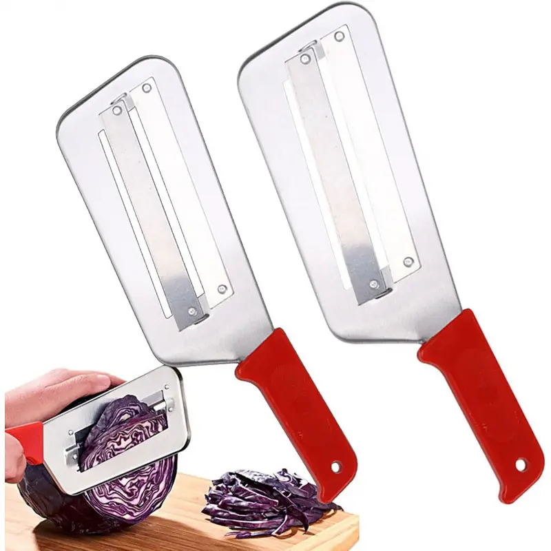 2 Pcs Cabbage Chopper Shredder - Stainless Steel Kitchen Knife, Kitchen Vegetable Cutter for Slicing, Grating & Shredding, Vegetable Slicer - Perfect for Sauerkraut, Coleslaw, Vegetables - Sharp Blades, Easy to Clean & Durable (2 Pcs Red)