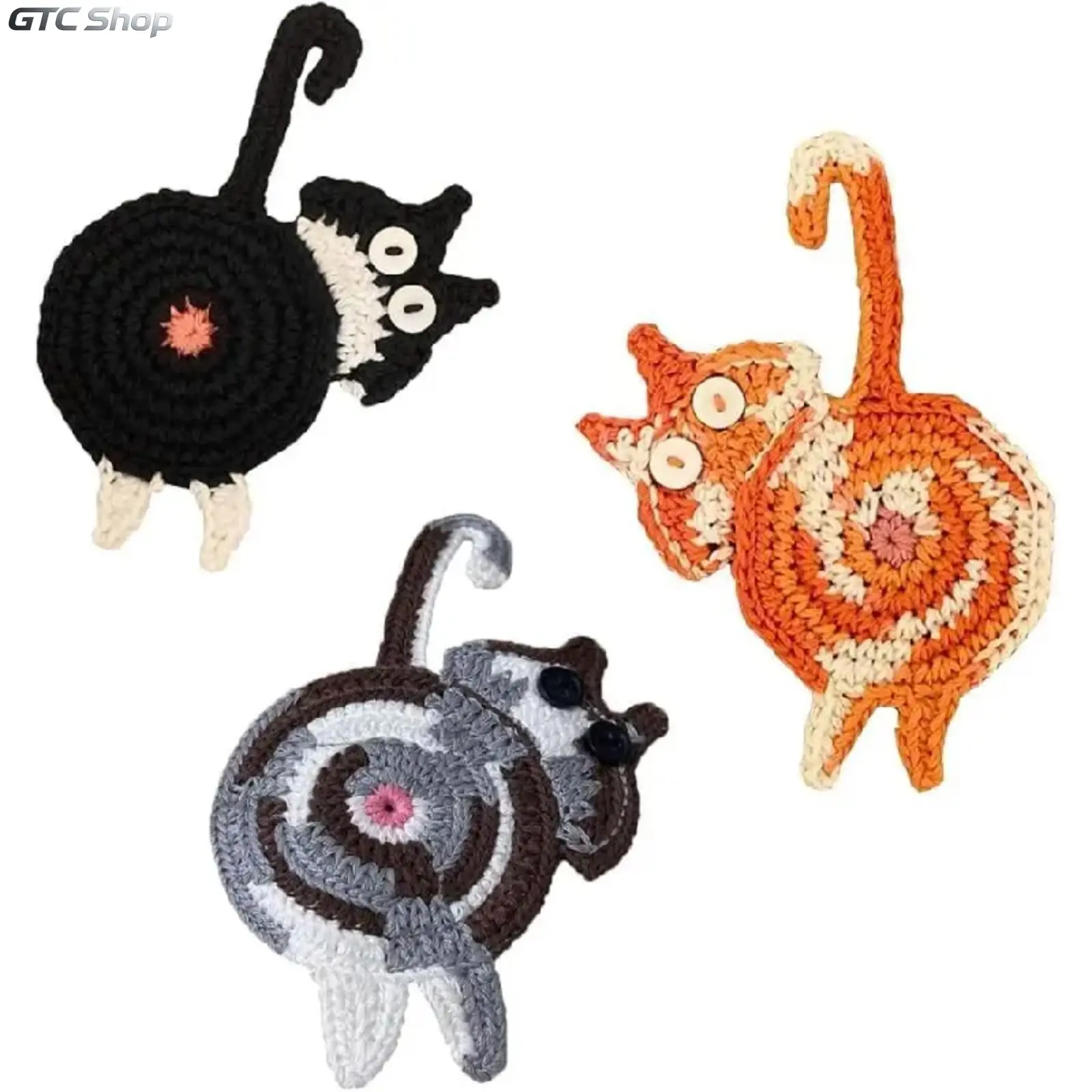 3PCS Woven Fiber Cat Coasters, Heat-Resistant Insulation Drink Coasters for Camping Coffee Tea, Cute Desktop Decor, Perfect Gift Ideas for Cat Lovers