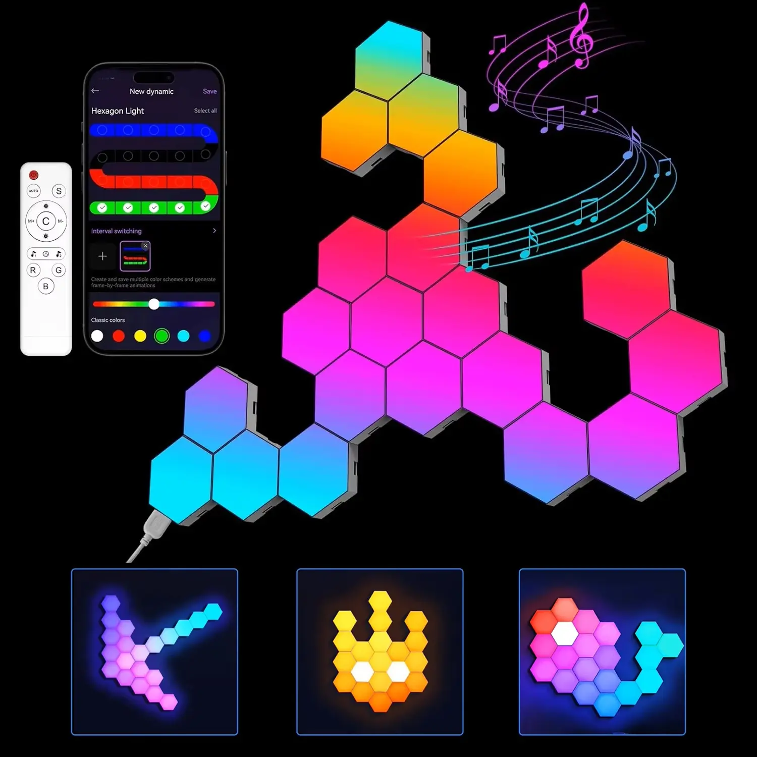Hexagonal LED Wall Lamp RGB Color Changing APP Control, Modern Indoor Lighting for Bedroom Living Room Decoration Night Light