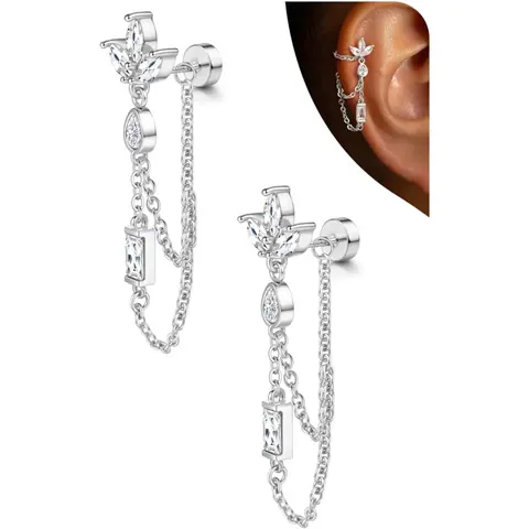Women's 925 Sterling Silver 20G Flat Back Post Unique Cartilage Earrings - 15 Pcs Flawless Lightweight Studs, Hypoallergenic for Sensitive Ears, Sleeping & Everyday Wear, Tragus Conch Helix Jewelry Gifts
