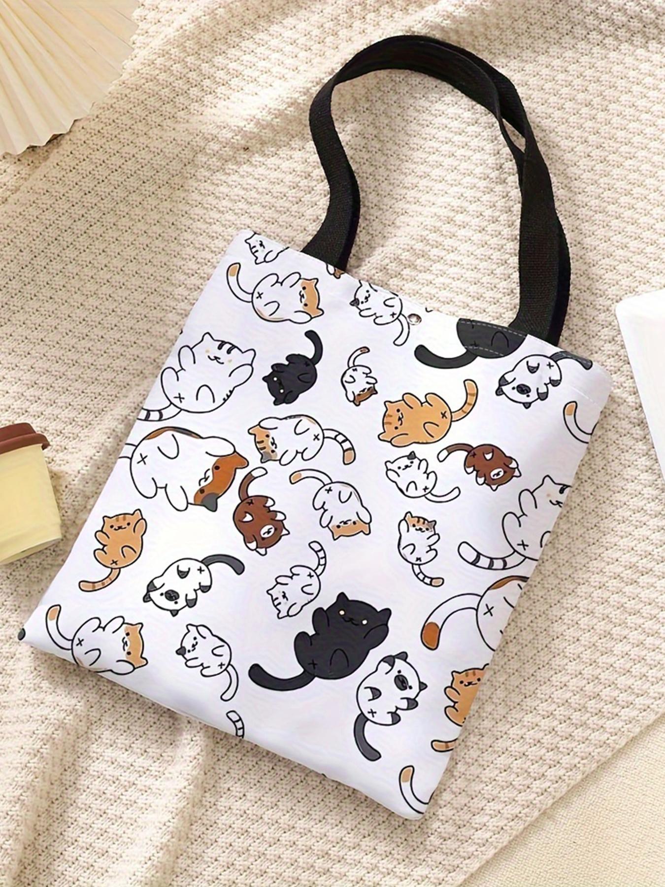 Cute Cartoon Cat Pattern Tote Bag, Fashion Tote Bag, Casual Versatile Storage Bag for Women & Girls, Trendy All-match Bag for Daily Shopping Office and Various Occasions, Fashionable Patterned Bag, Cute Tote Bags