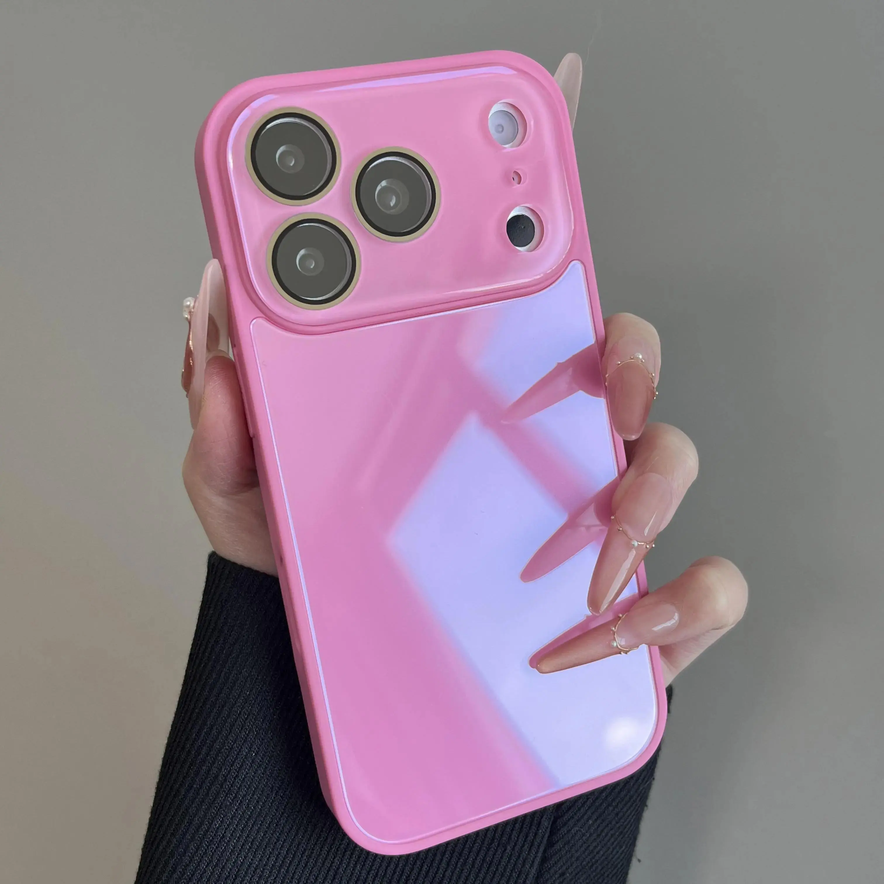 Candy Macaron Series Shockproof Anti-Drop Phone Case - Soft TPU Bumper + Hard PC Back, Full Cover, Full Lens Coverage, Cute Accessories, Fits iOS, Skin-Feel for iPhone 17,16,15,14,13 Pro Max, Pink & White Minimalist