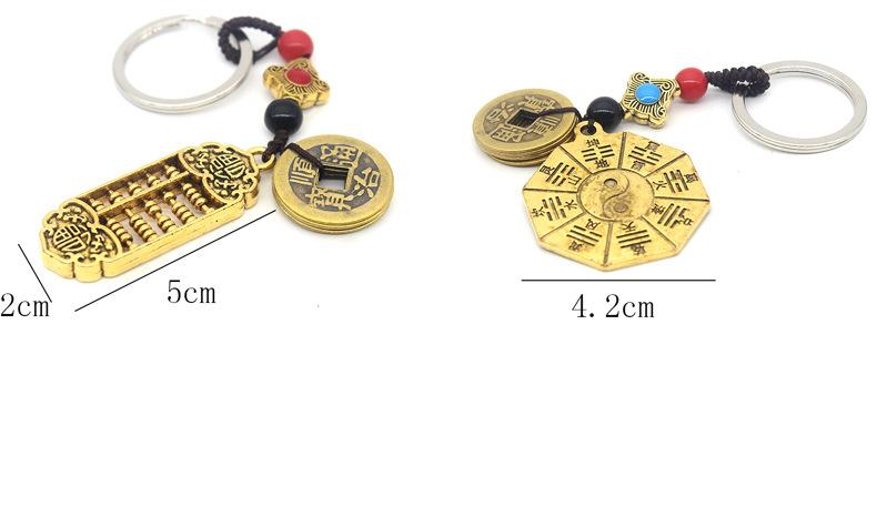 Brass Five Emperor Coins Keychain with Gourd & Wenchang Pagoda