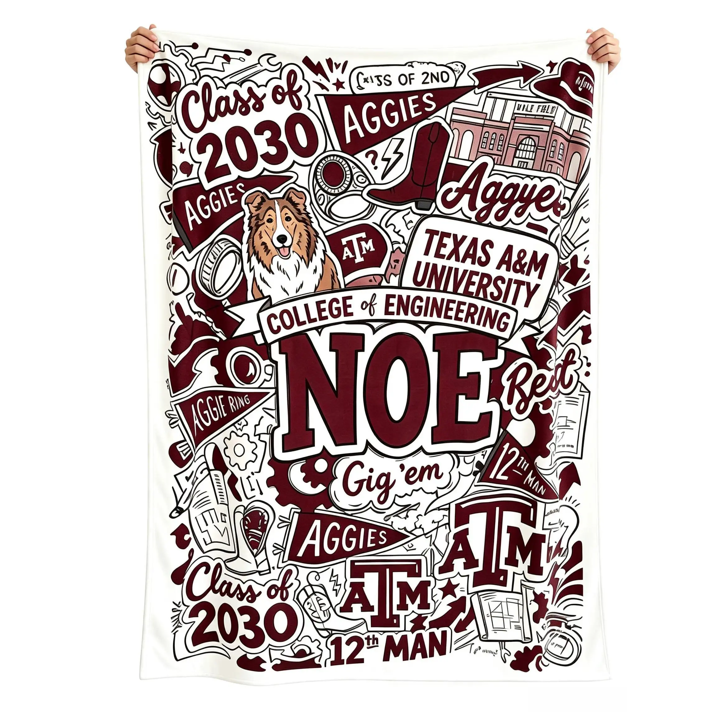 Soft Lightweight Flannel Throw Blanket,Custom Graffiti Campus Pattern Warm Nap Blanket Indoor Camping Commemorative Decor Gift Blankets