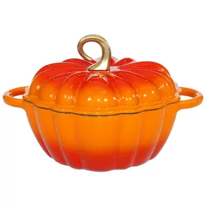 Pumpkin Dutch Oven 4.5 QT With Lid Cyan Enamel Cast Iron Cooking Pot Shape Soup Pot Serves 3-5 Christmas Thanksgiving Decor Gift