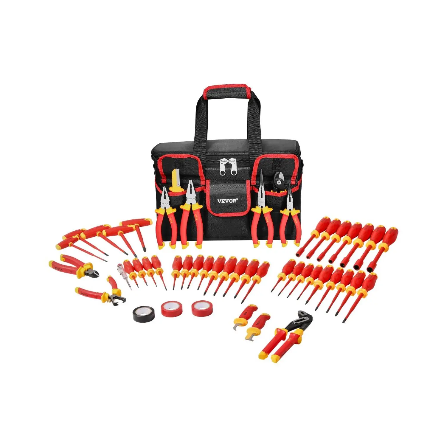 VEVOR Insulated Screwdriver Set, 50-Piece Professional Electrical Screwdriver Set, 1000V Insulated Electrician Tool, with Magnetic Tips, T-Handle Hex Wrench, Screwdriver, Single-Pole Voltage Tester