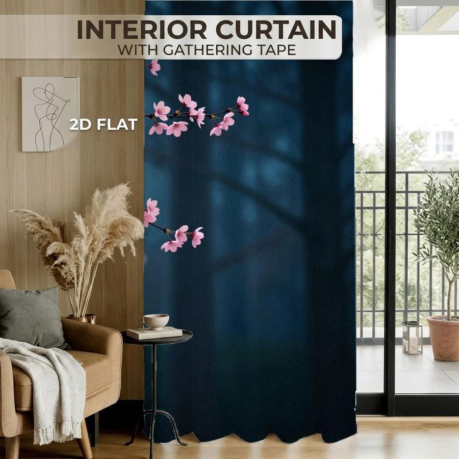 2Pcs Aesthetic Cherry Blossom Floral Pattern Sun Blocking Curtains Digital Printed Rod Pocket, Window Treatment For Bedroom Office Kitchen Living Room Study Home Decor
