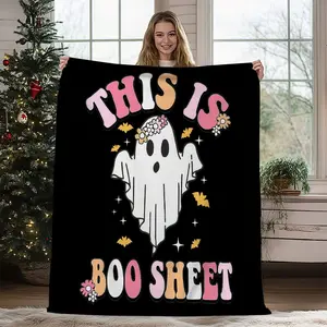 1Pc A Seasonal Blanket, Suitable For Multiple People, Large In Size. This Boo Sheet Halloween Ghost-Themed Soft And Cozy Fleece Throw Blanket Is Decorative For Sofas, Couches, Beds, And Can Be Used Both Indoors And Outdoors. It Makes A Warm Gift