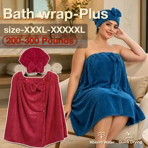 2 Piece Oversized Bath Robe Set, Princess Bath Cap, Adjustable M-Xxxxl, Thick Coral Fleece, Soft & Absorbent, Ideal for Home, Travel, Spa