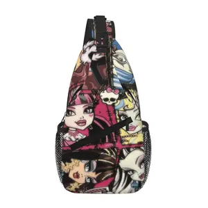Monster High Versatile Fashion All-Over-Print Large Capacity Crossbody Sling for Travel, Sports & Office, Cartoon Casual Shoulder Chest Pack, Gift for Boys and Girls