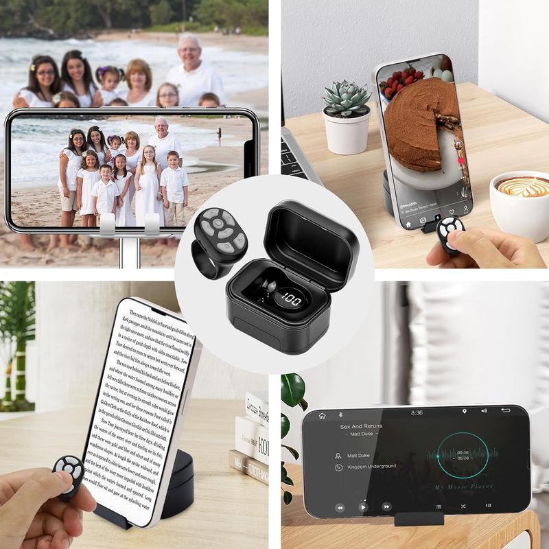 Rechargeable 7-Button Scrolling Ring Clicker, Selfie Video Controller for iPhone & Android, Wireless Remote Accessories for Mobile Phones, Electronic Gadgets