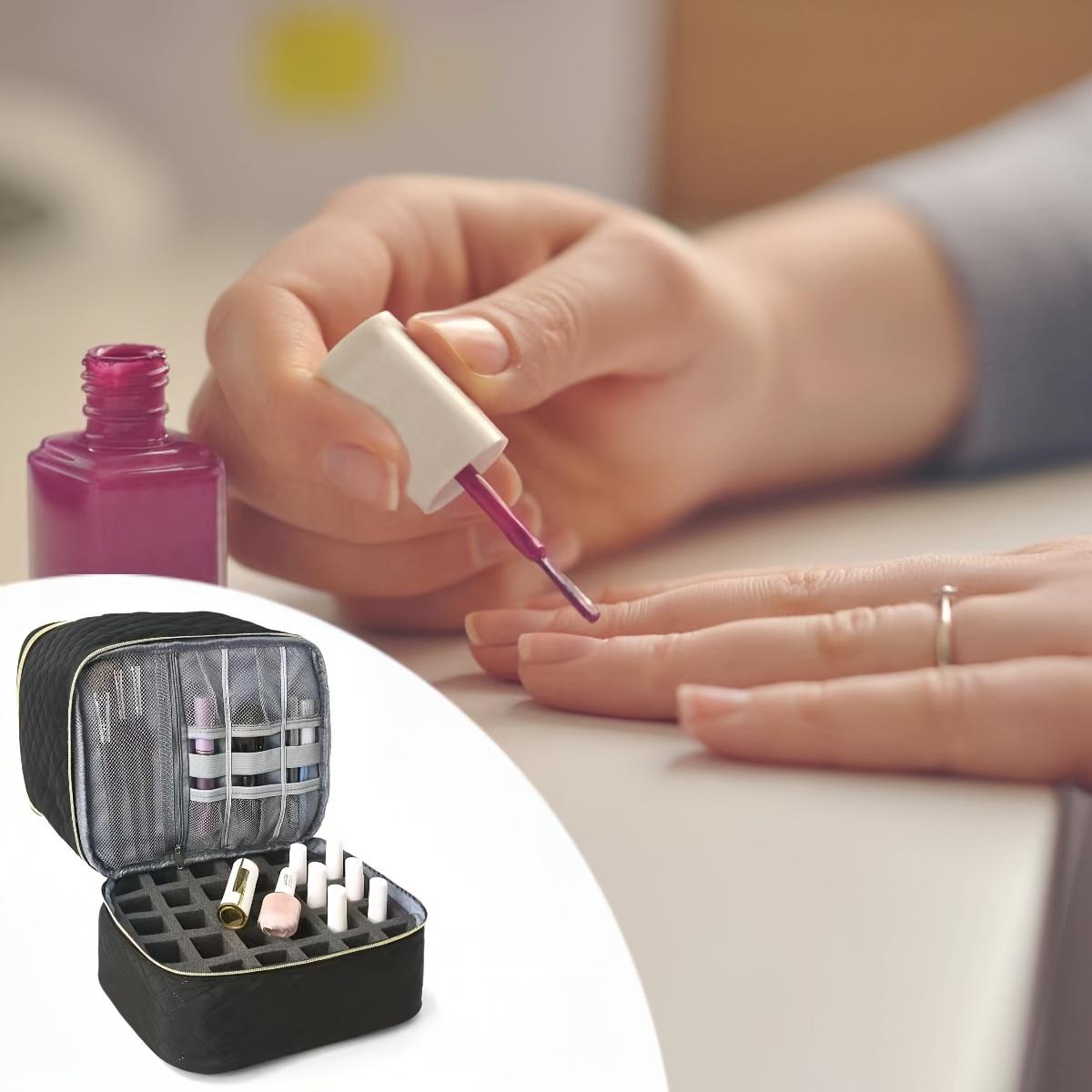 Double Layer Nail Polish Organizer Makeup Box, Portable Large Capacity Travel Case, Zipper, Durable and Lightweight