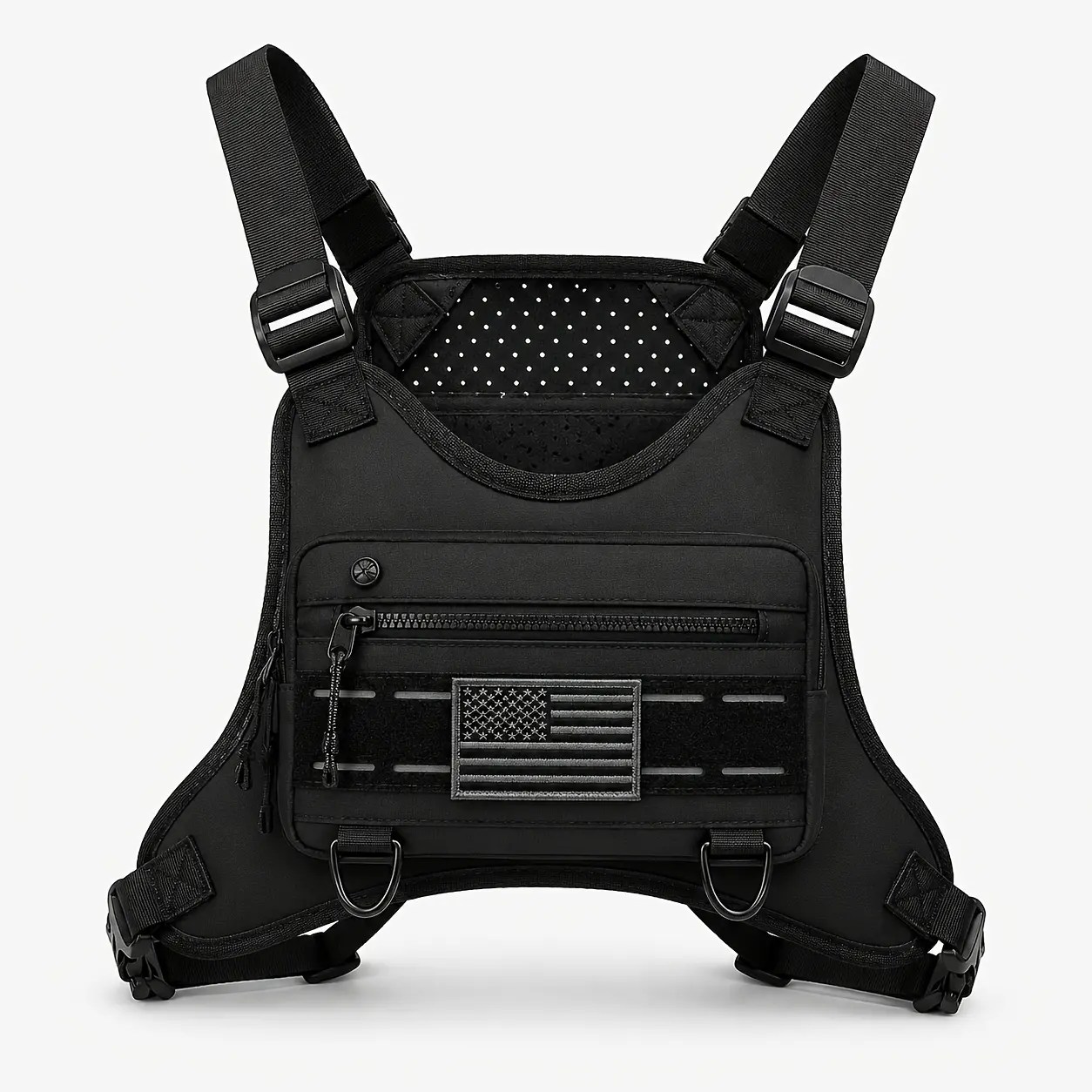 Men's tactical anti-theft sports backpack featuring a breathable, reflective design and a built-in phone holder; suitable for fitness, cycling, and hiking.