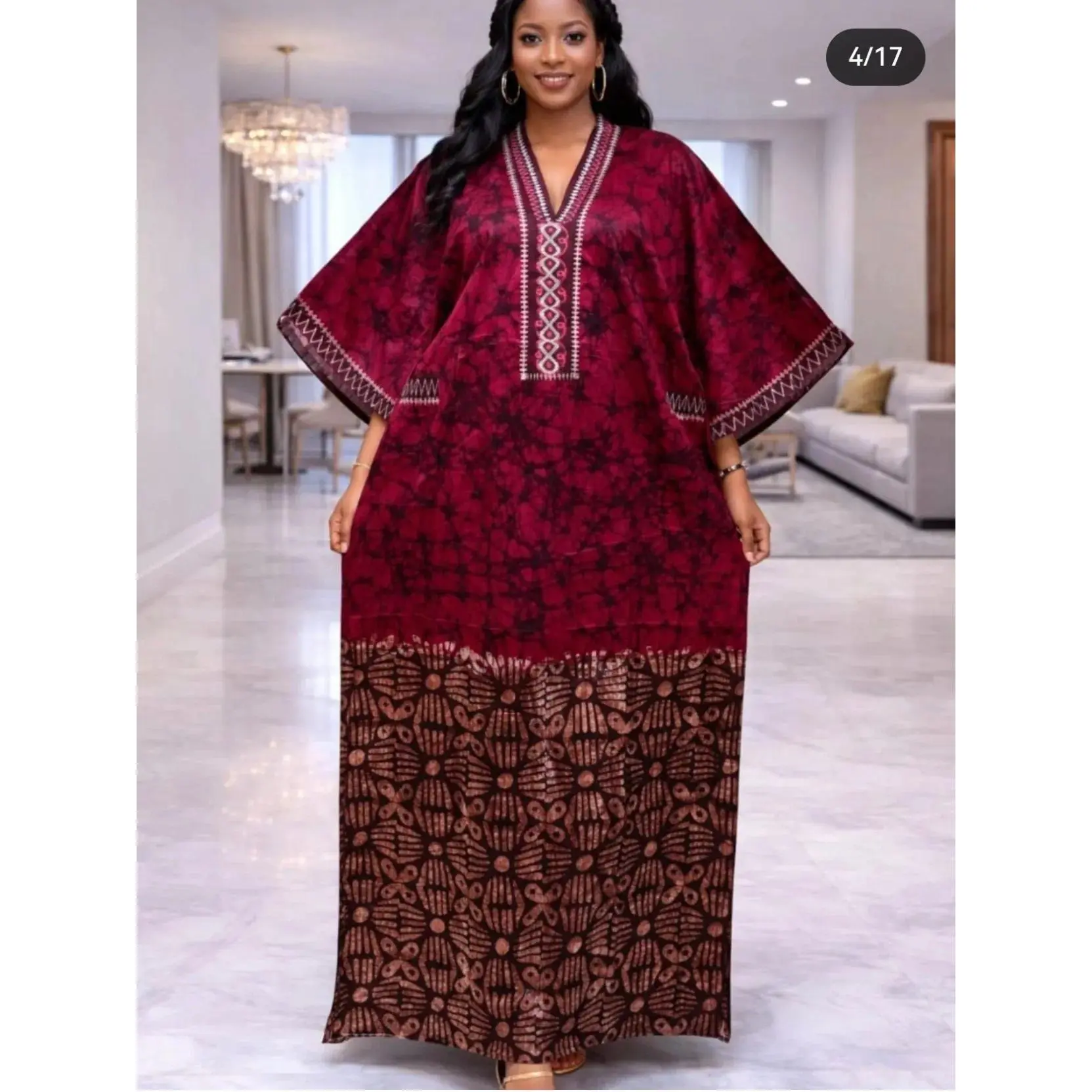 Women's 2026 Plus Size Traditional African Dashiki Ankara Maxi Dress - Short Sleeve, Plant Print, Muslim Kaftan Abaya Robe, Short Sleeve Dress