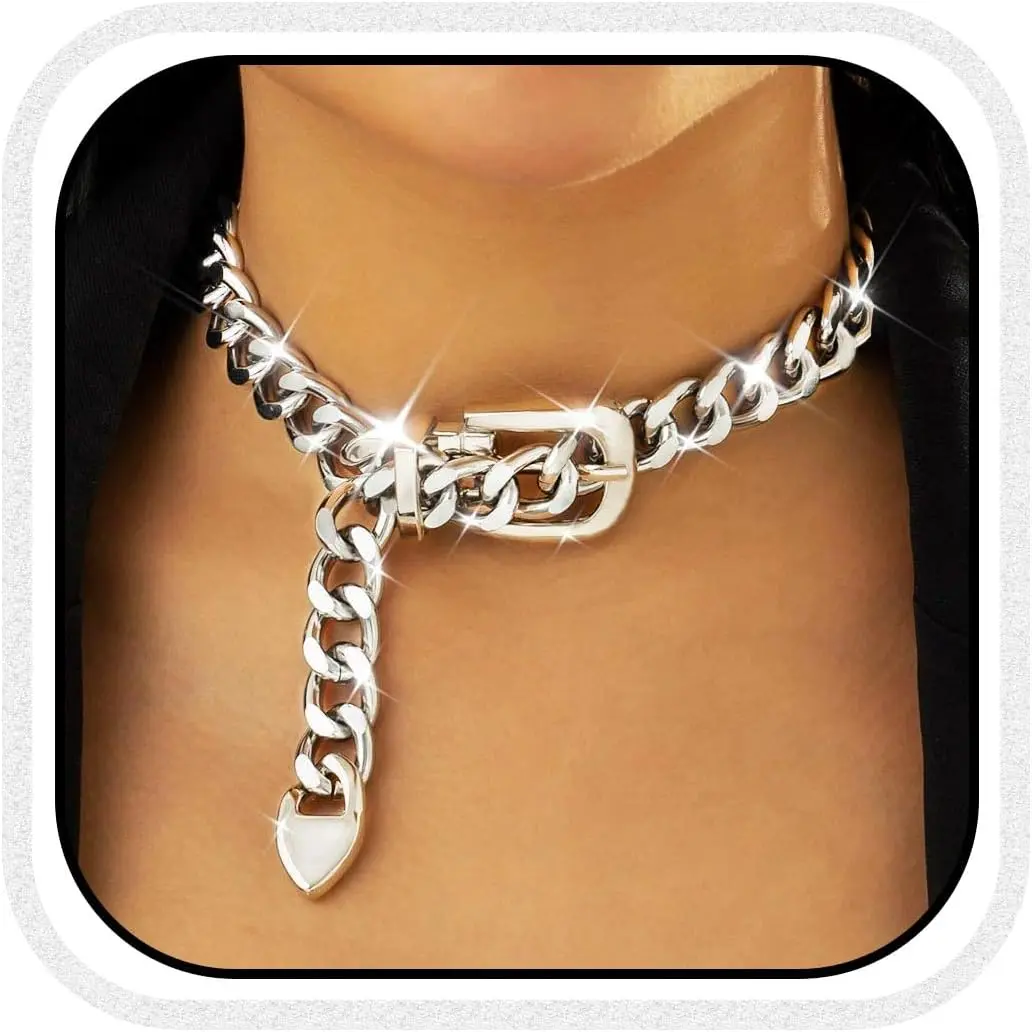 Chunky Choker Necklace Cuban Link Chain Thick Belt Chain Necklace for Women
