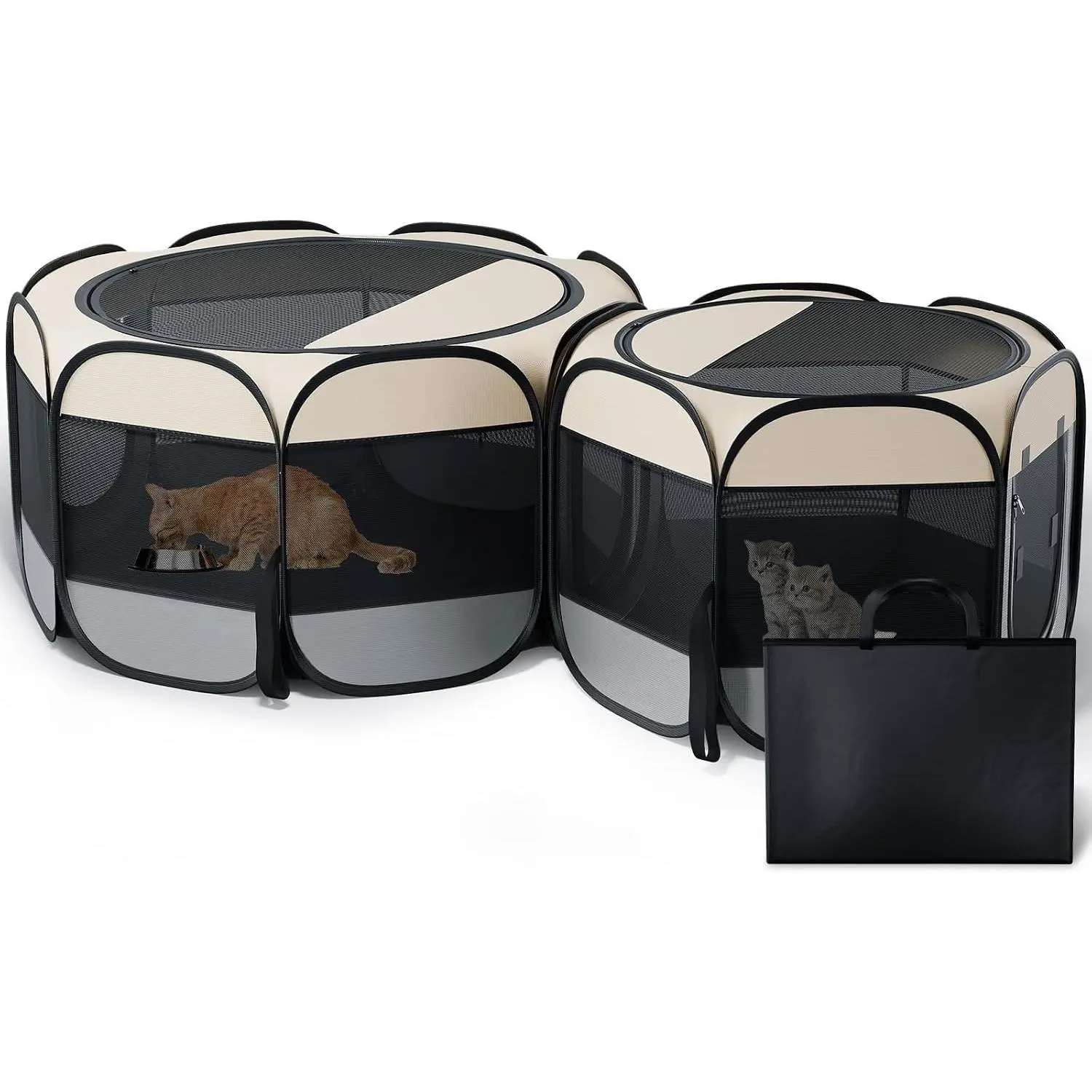 Large Portable Cat Playpen - 60"x24" 2-Room Foldable Indoor-Outdoor Enclosure with Litter Box Area, Mesh Walls, Carrying Case, Ideal for Cats, Kittens & Small Pets, Litter Zone, Oxford Cloth