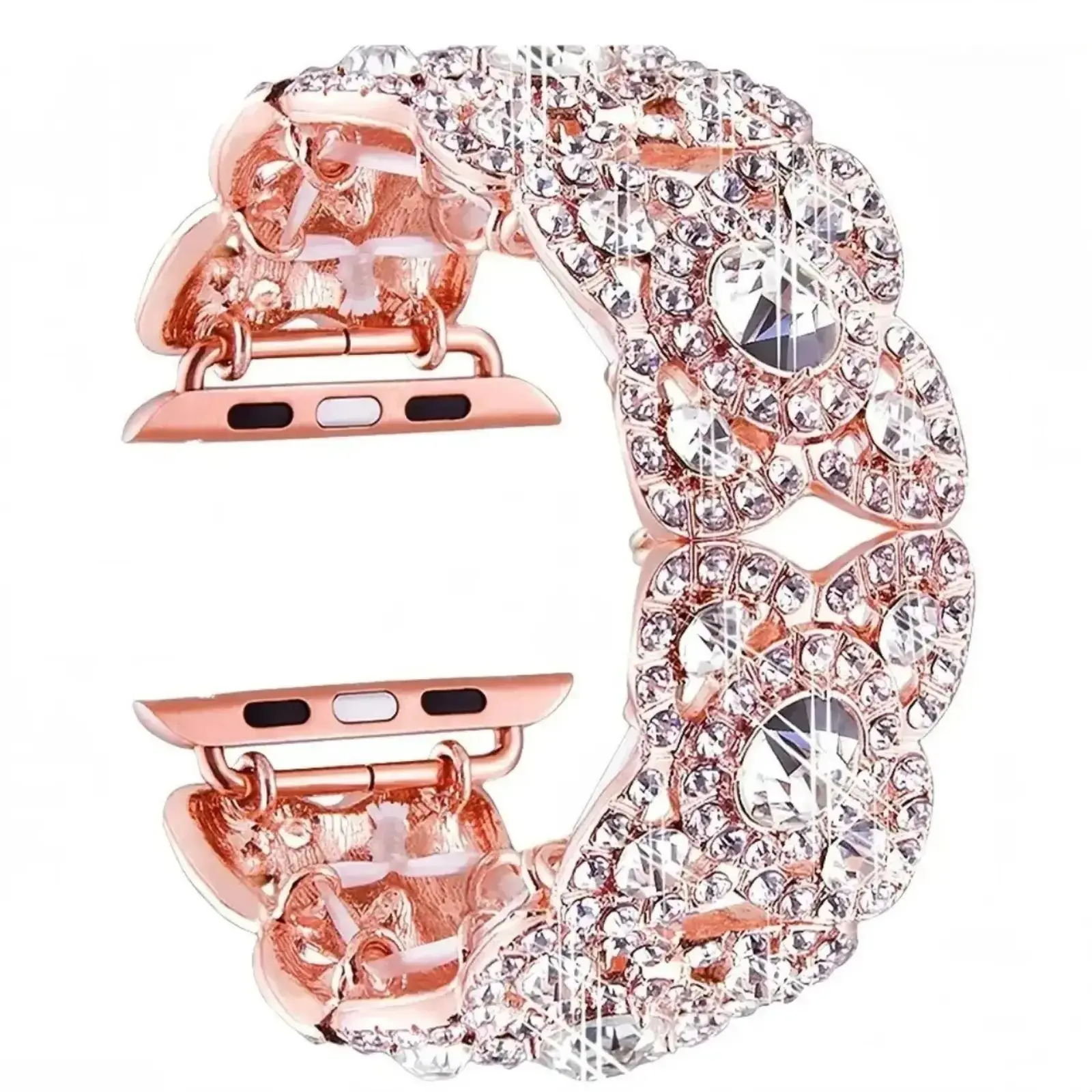 Diamond Buckle Stainless Steel Apple Watch Band - Stylish Metal Bracelet with Sparkling Crystal Rhinestones, Elastic Cord Fit for Series 1-10 (38-49mm), 2 Sizes for Comfort & Security