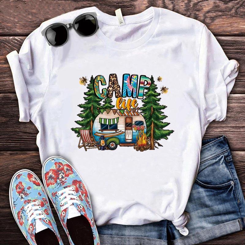 Camping Life Pattern Heat Transfer Sticker, 6pcs Funny Iron on Decal, Iron on Transfer Patch for T-shirt, Jeans, Jacket, Outdoor Camping Lover, Gifts for Family & Friends