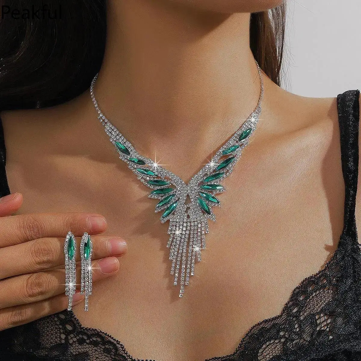 Unique Geometric Crystal Jewelry Set, Vintage-Inspired Statement Necklace with Matching Earrings for Women, Alloy Metal Arm Candy for Prom, Formal Events & Anniversary Gifts