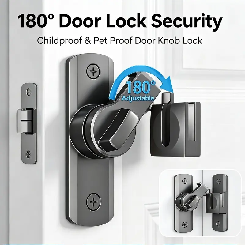 Adjustable Door Lock, No Drilling Child Safety Handle Lock, Strong Adhesive Pet Proof Door Latch, Bedroom Bathroom Apartment Dorm Security