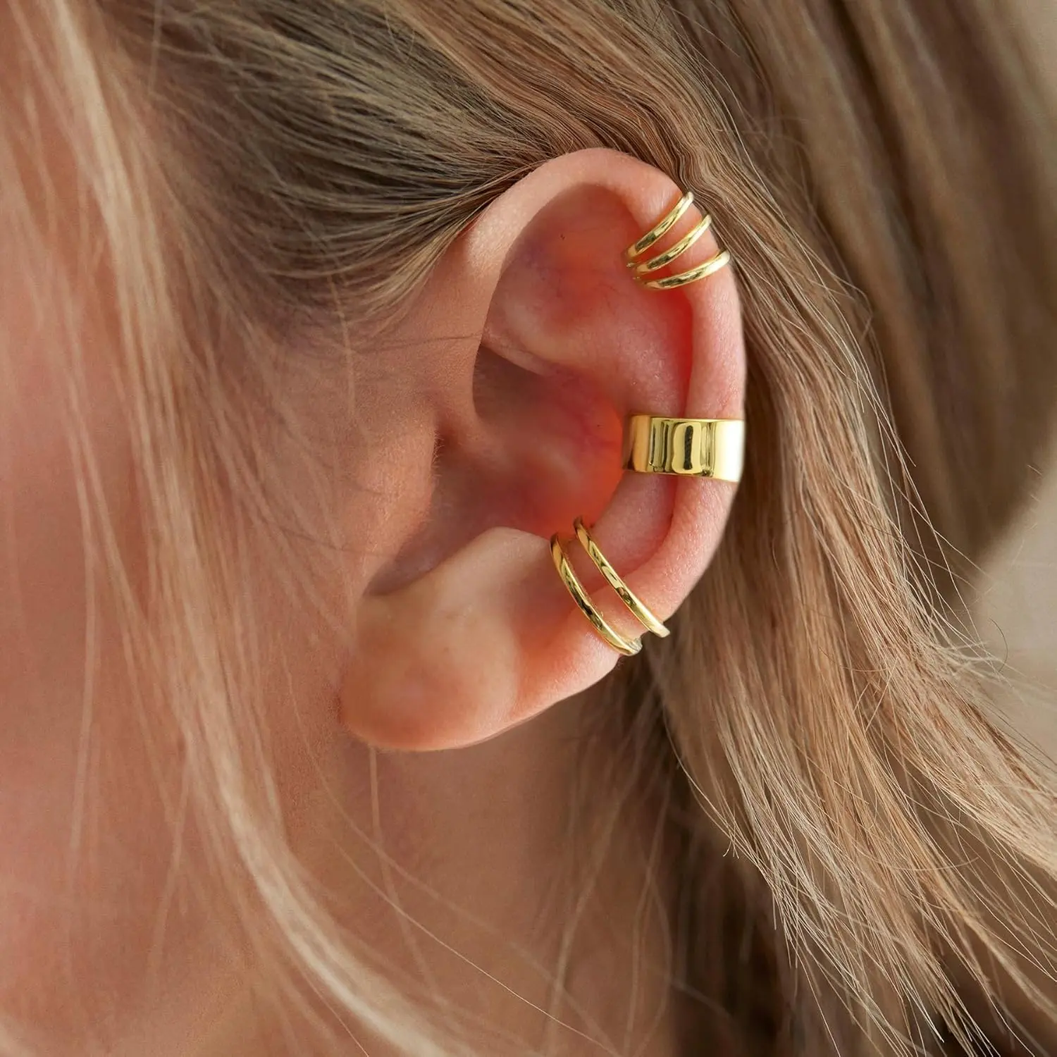 925 Sterling Silver Ear Cuffs for Women, Non Piercing Clip On Cartilage Cuffs, Adjustable Fake Conch & Helix Earrings, Gold Plated & Oxidized Various Styles