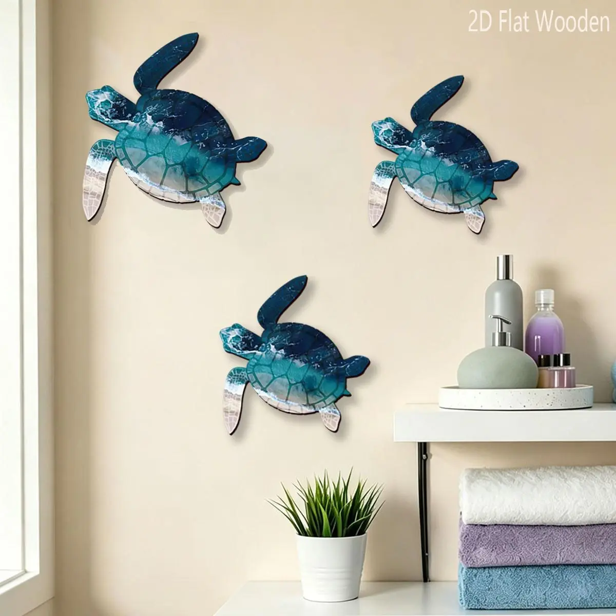 3pcs Set Sea Turtle Wooden Wall Decor, Artistic Vintage Coastal Ocean Inspired Design Room Decor, Summer Pool Home Decor, Bathroom Decor, Garden Decor, Birthday Gift, Decoration Items