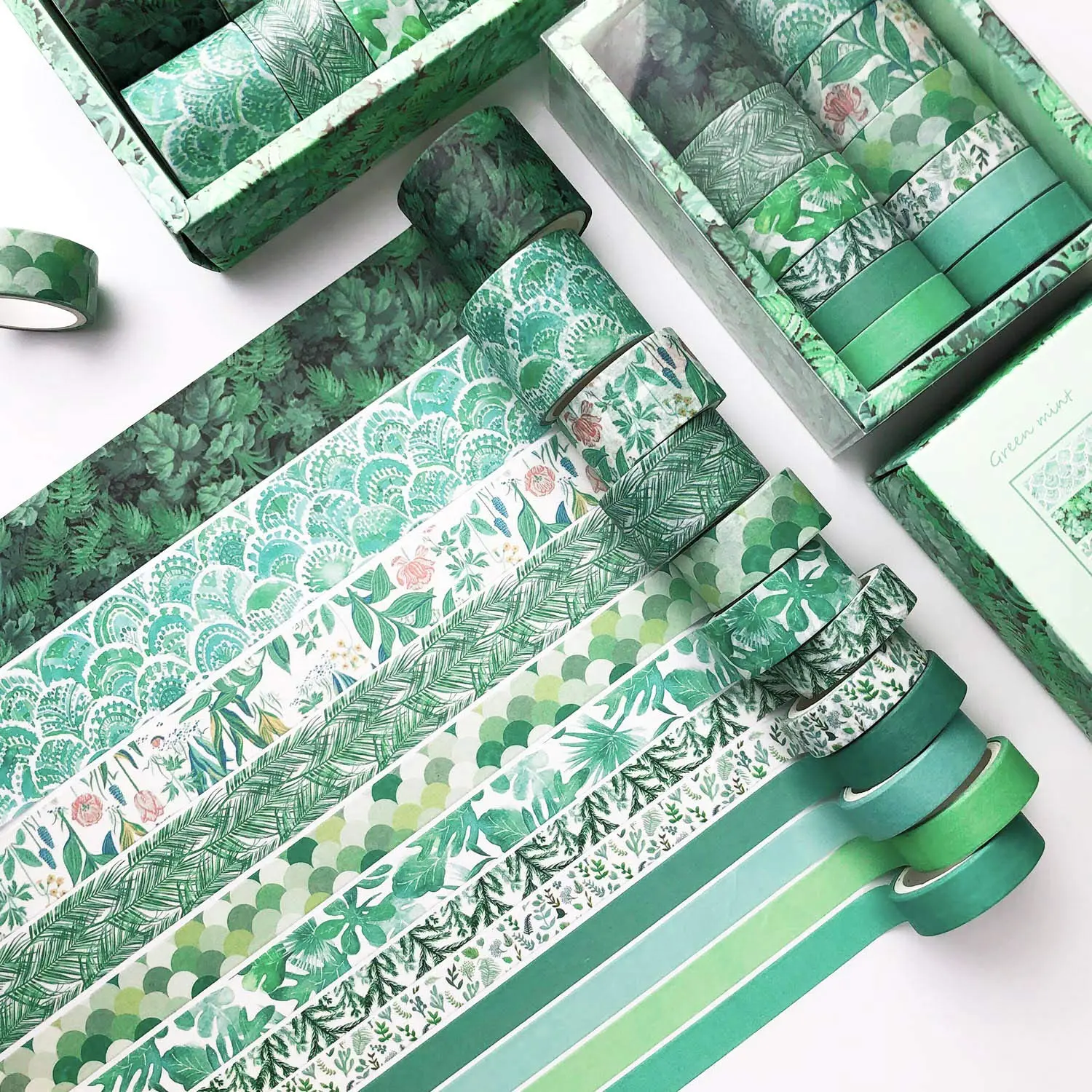 12 Rolls Green Washi Tape Set Leaves Floral Tree Washi Masking Tape | Colorful Decorative Painters Tape for Craft,,Scrapbook,DIY, Wrapping