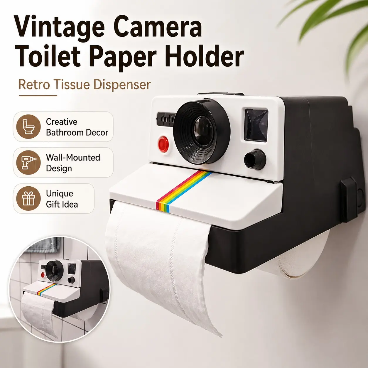 Vintage Camera Toilet Paper Holder - Retro Tissue Dispenser, Polyresin Home Decor Accessory for Bathroom, Restroom & Kitchen, Bathroom Gadgets, Bathroom Decoration Supplies, Perfect Unique Gift