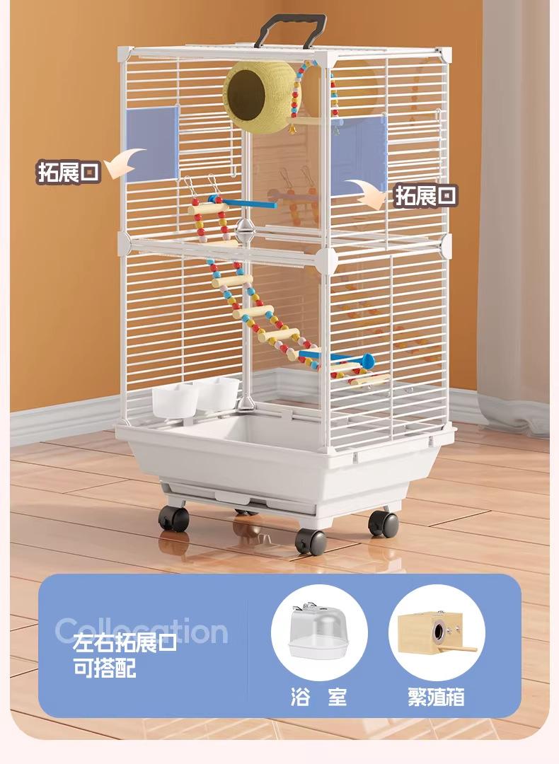 New Transparent Villa Bird Cage Double Layer Large Size Anti-Splash Horizontal Wire Special for Parakeet Cockatiel Budgie Parrot with Pet Toy Accessories