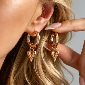 Main Character Energy Gold Hoop Earrings Baddie Y2K Viral Puffer Heart Drop Dangle Effortless Glamour Streetwear Statement Ear Accessory for Women