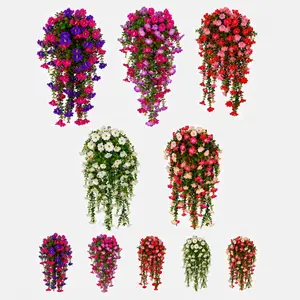 2 Bundles Hanging Artificial Morning Glory Vines, Multi-Color Outdoor Wall Decor, UV Resistant Plastic Fake Flowers, Decorative Artificial Flowers, Garden Home Office Decor